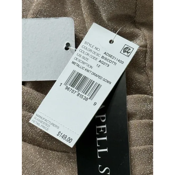 Papell Studio Metallic Draped Knit Dress Gown V-Neck NWT US 12 Beige Biscotti - Image 7
