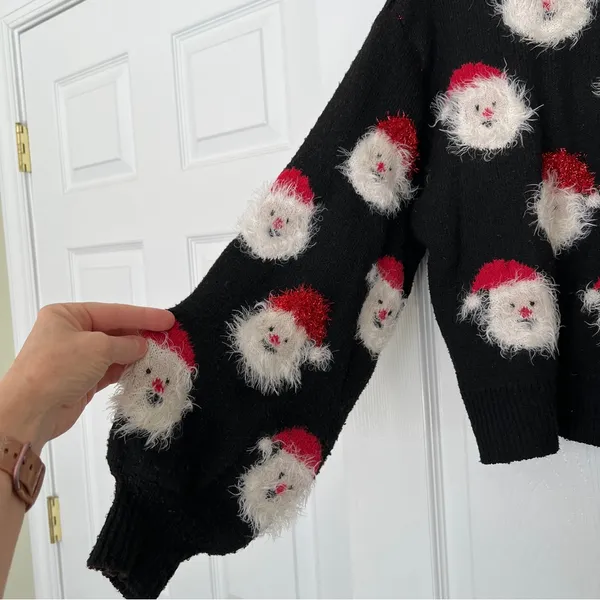 Christmas sweater black crop knit stretch size Small holiday - Image 6