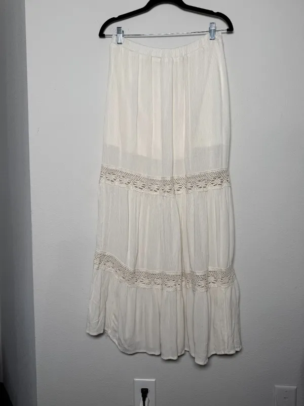 White Tiered Peasant Long Skirt - Image 4