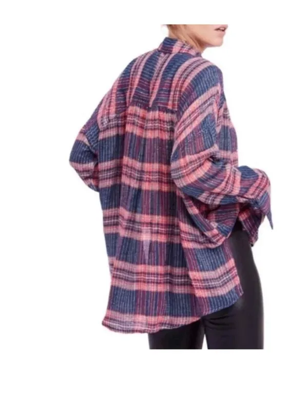 NWOT Free people fearless love oversized top pink Blue Medium - Image 4