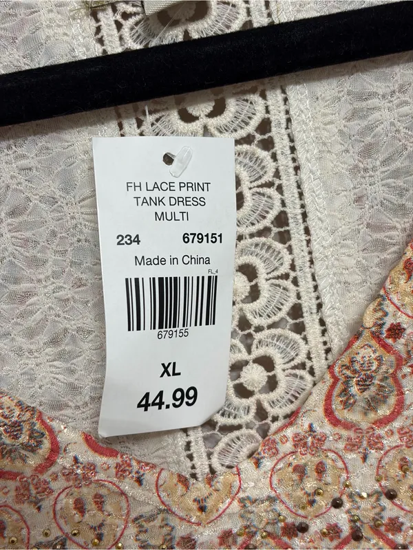 NEW One World V-Neck Tank Lace Print Boho Western Midi Dress - Size XL - Image 3