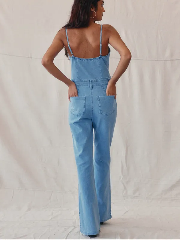 West Of Melrose Denim Flare Jumpsuit Size S - Image 2