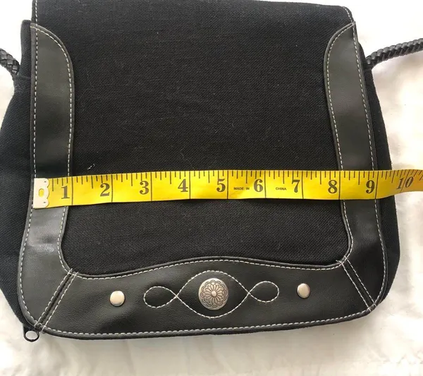 Black grunge goth crossbody messenger bag silver tone adjustable buckle strap Measurement in pics - Image 6