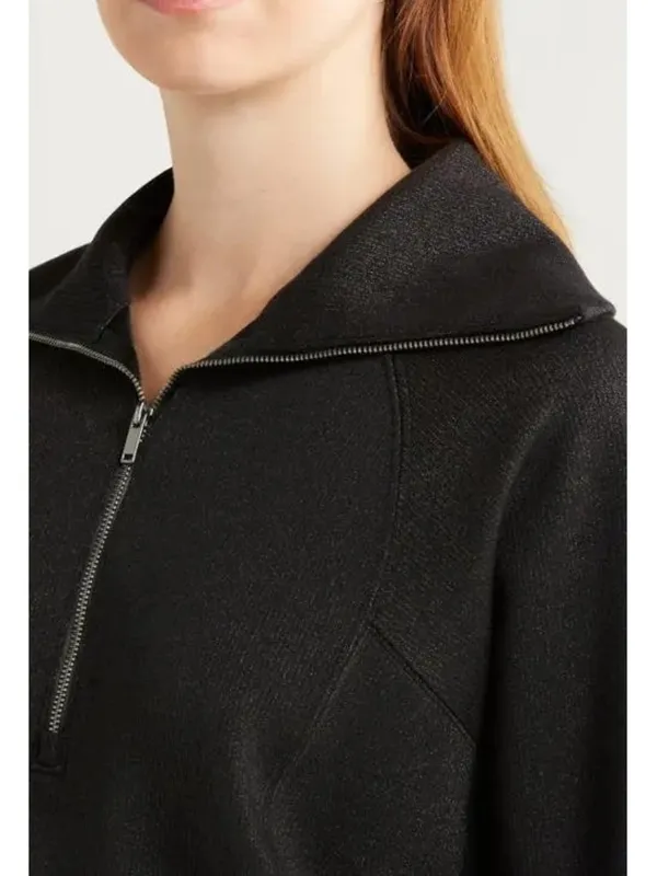 Spanx AirEssentials Half Zip Shimmer Very Black Gunmetal Shine Henley Sweater M - Image 3