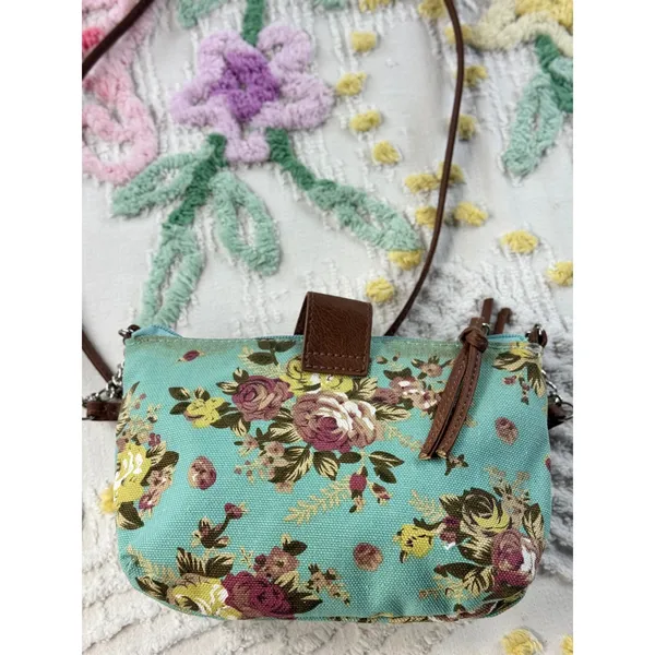 Mint Floral Canvas Crossbody Bag Small Rose Print Shoulder‎ Purse NB15A114 - Image 7