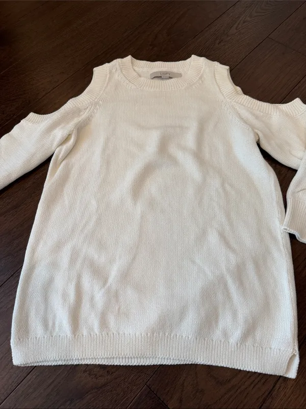 LOFT Cream Cold-Shoulder Knit Sweater Size XS - C54-149 - Image 4