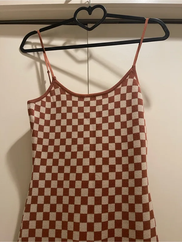 12th tribe brown checkered dress size small #89 - Image 3