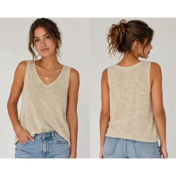 J. Crew Open Knit Cream V-neck Sleeveless Top Size XS Coquette #785 - Image 2