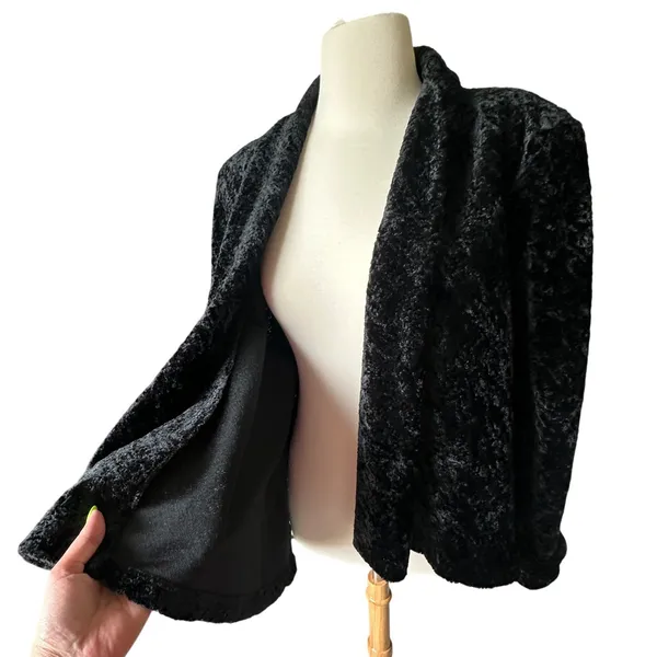 VTG 90s Y2K Connected Apparel Crushed Velvet Open Front Jacket Shawl Black XL - Image 4