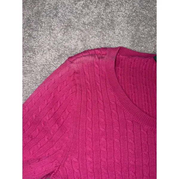 womens lauren ralph lauren short sleeve cable knit sweater Xs Shoulder Fade Spot - Image 3