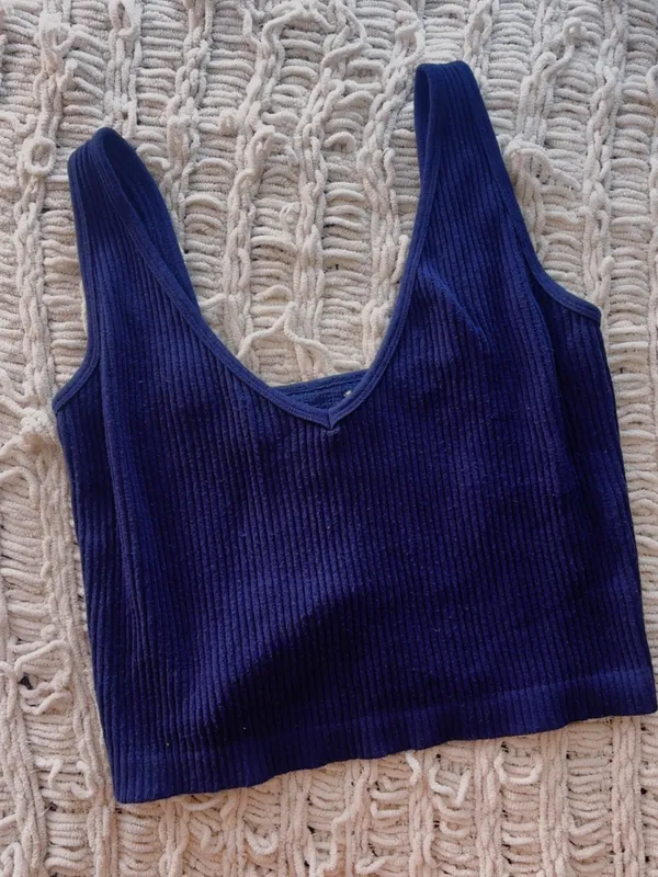 Free People Blue Waffle-Knit Crop Tank - Image 2
