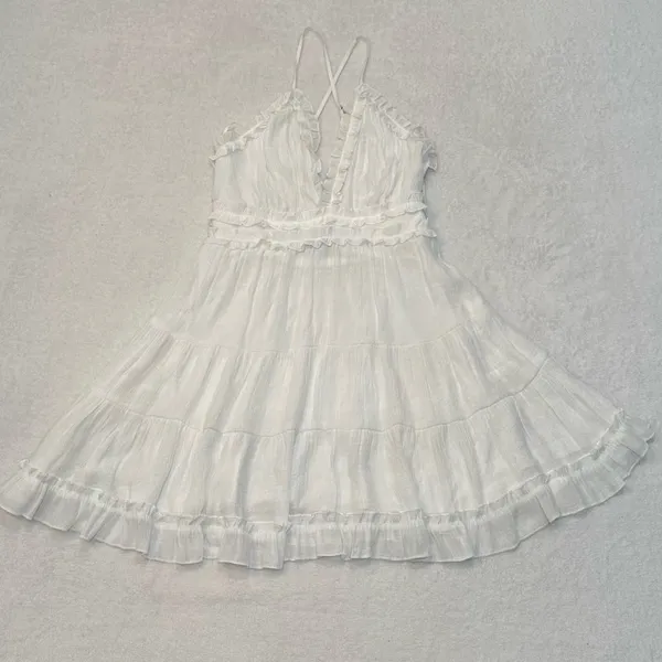 Aakaa White Ruffled Tiered adjustable Spaghetti’s Straps Mini Dress Size M - Image 2