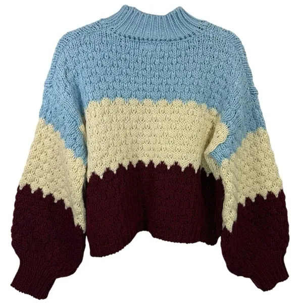 Anthropologie Nell Chunky Knit‎ Colorblocked Sweater Size Medium Cozy Casual - Image 5