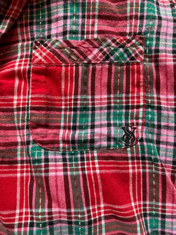 Victoria's Secret Red Pink Green Plaid Flannel Pajama Set Women’s Size Large - Image 8