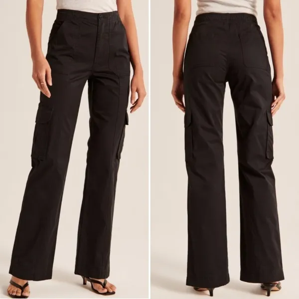 Abercrombie & Fitch Relaxed Cargo Pants Women 14 Long Black Utility Straight Leg - Image 2