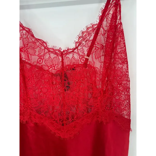 Victorias Secret Slip Dress Women XL Red Eyelash Lace Trim Satin Chemise Nightie - Image 3