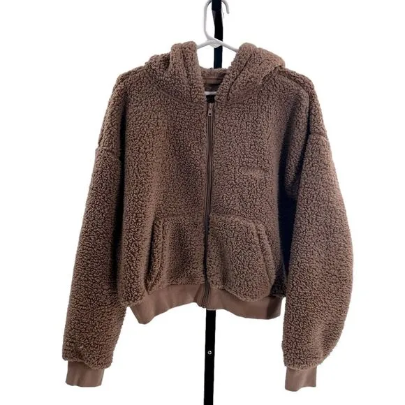 Skims Women’s Size L Teddy Zip Up Hoodie Tigers Eye Brown Comfy‎ Sherpa Lounge - Image 7