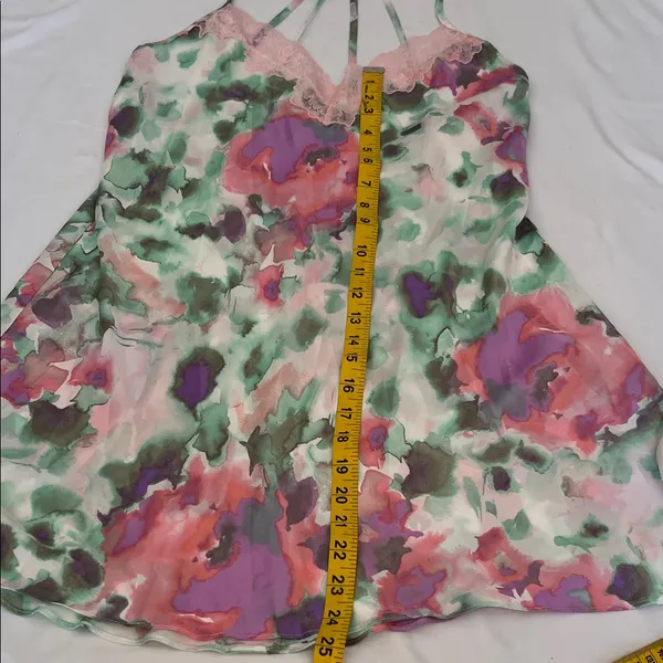 In Bloom Watercolor Floral Lace-Trim Chemise in Pink & Green - Image 4