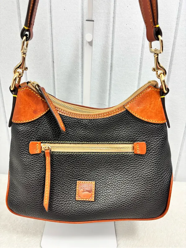 Dooney & Bourke Black with Brown Trim Pebble Leather Shoulder Bag - Image 2