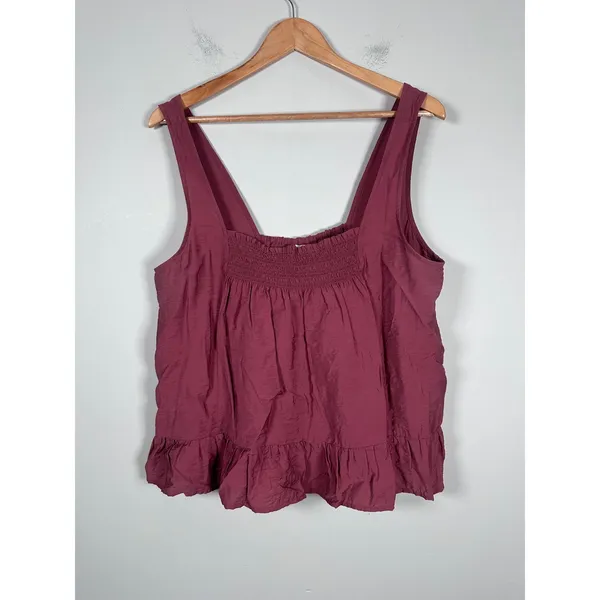 Maeve Peplum Tank Top Womens Large Burgundy Boho Smocked Cottage Flowy Date - Image 2