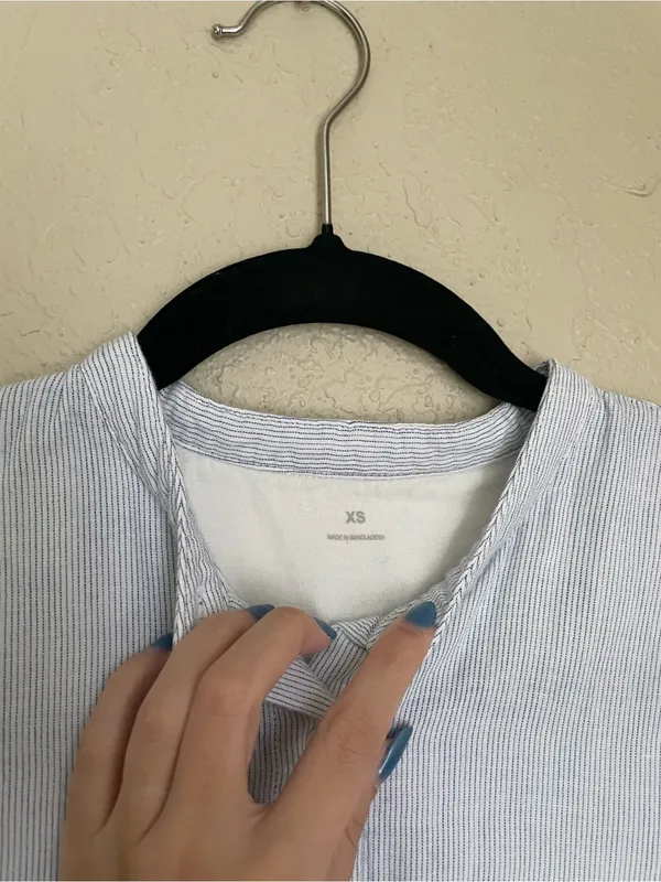 Muji Stand Alone Collar Button Front Long Sleeve Size XS Cotton Micro Stripe - Image 3