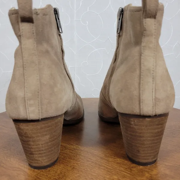 Lands' End Women Ankle Boots Size 10 Brown Tan Suede Zip Up Block Heel Casual - Image 3