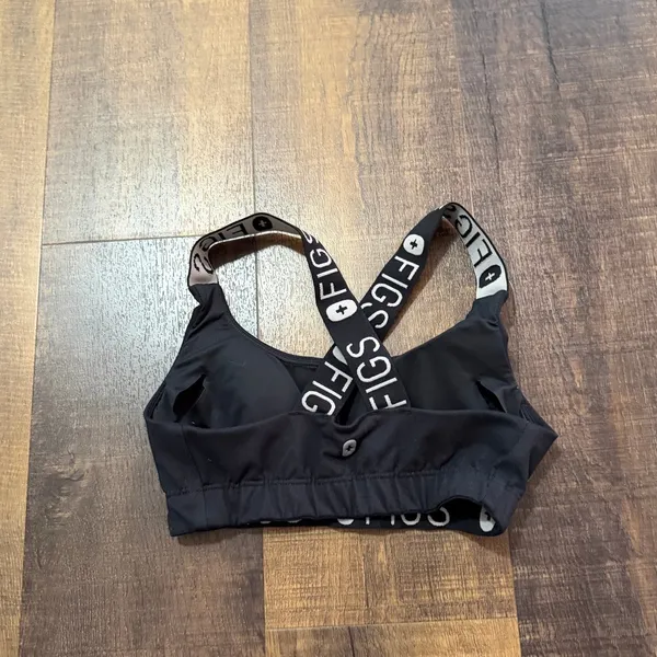 FIGS Black Sports Bra Crossback Logo Straps Medium Support Size XS - Image 4