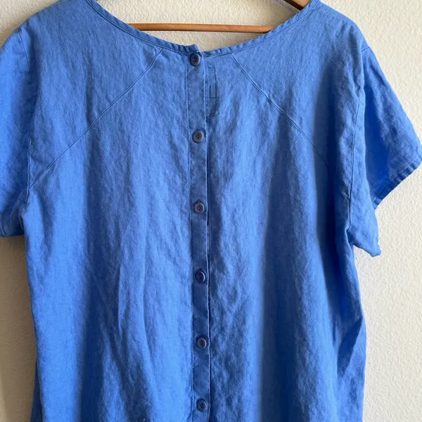 Flax Blue Linen Button Back Tee - Image 6