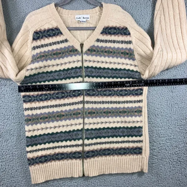 Vtg Croft & Barrow‎ Sweater Women XL 100% Wool Knit Zip Front Striped Beige - Image 7