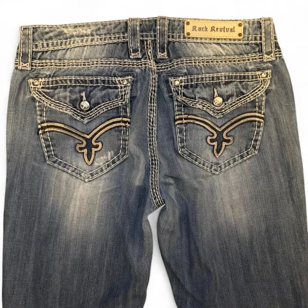 Rock Revival Elaina Easy Boot Jeans Women’s Size 31 Blue Denim Buckle Exclusive - Image 7