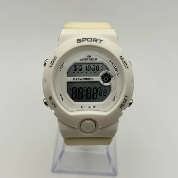 White Digital Sports Watch 30M WR Stainless Steel , 40mm Working New Battery - Image 2