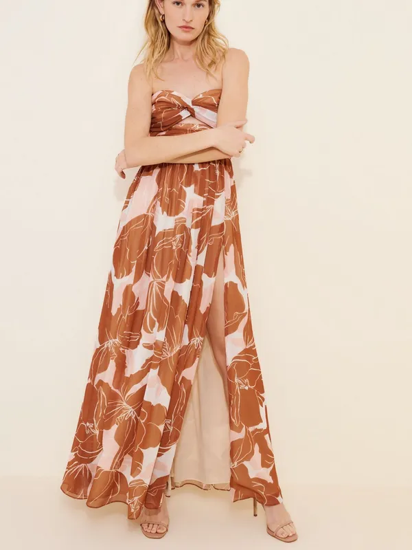 Katie May Adele Strapless Floral Maxi Dress in Brown and Blush Gown - Image 4