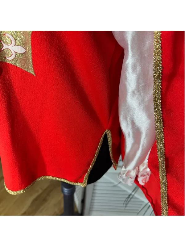 Vintage red musketeer costume top lace gold cross court jester ren fair cosplay - Image 13