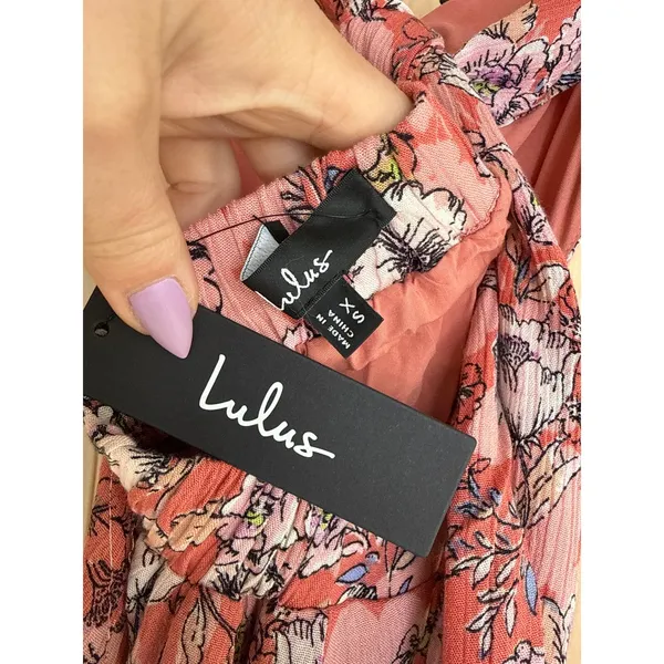 NWT Lulus Ties With You Rose Pink Floral Print Tie-Back Midi Dress Resort Sz XS - Image 5