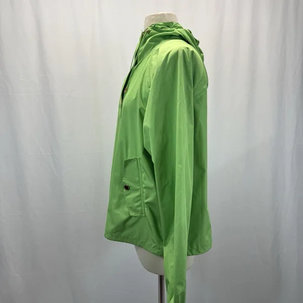 Ralph Lauren Green Jacket Windbreaker Womens L Hooded Lightweight Gold Buttons - Image 5