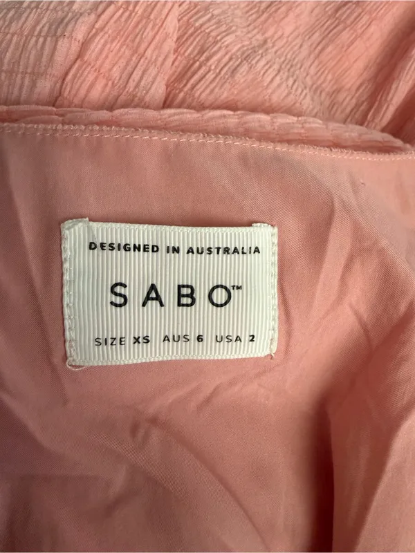 Sabo Skirt Pink Textured Tiered Midi Dress Puff Sleeve V-Neck XS - Image 9