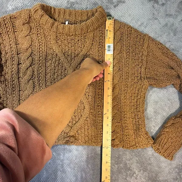 Free People Cutting Edge Cable Knit Pullover Sweater Camel Crop Cotton Size Smal - Image 7