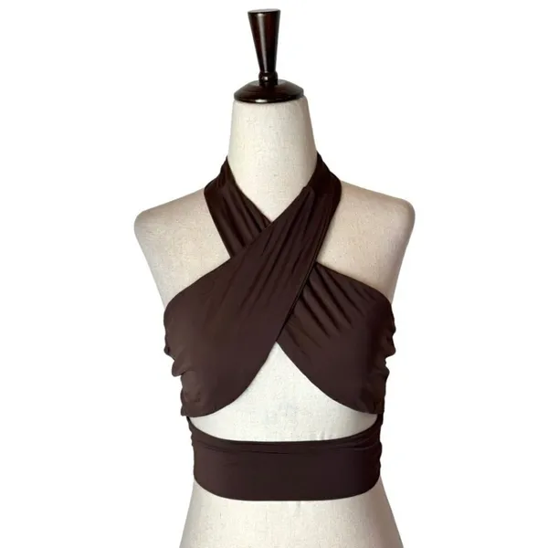 Tiger Mist Brown Cross Tie Halter Neck Archie Top‎ Size XS - Image 3