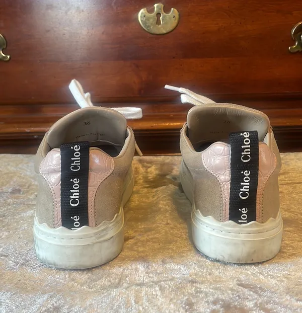 Lauren Leather Beige Blush Pink Scalloped Stacked Sneakers VGUC 6 / EUR 36 - Image 7