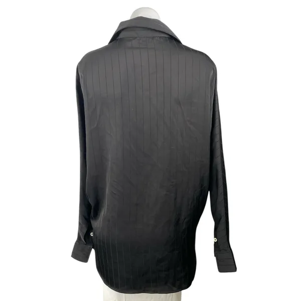 Commense Women's Black Silk Satin Striped Long Sleeve Button Down Shirt Top Sz S - Image 2