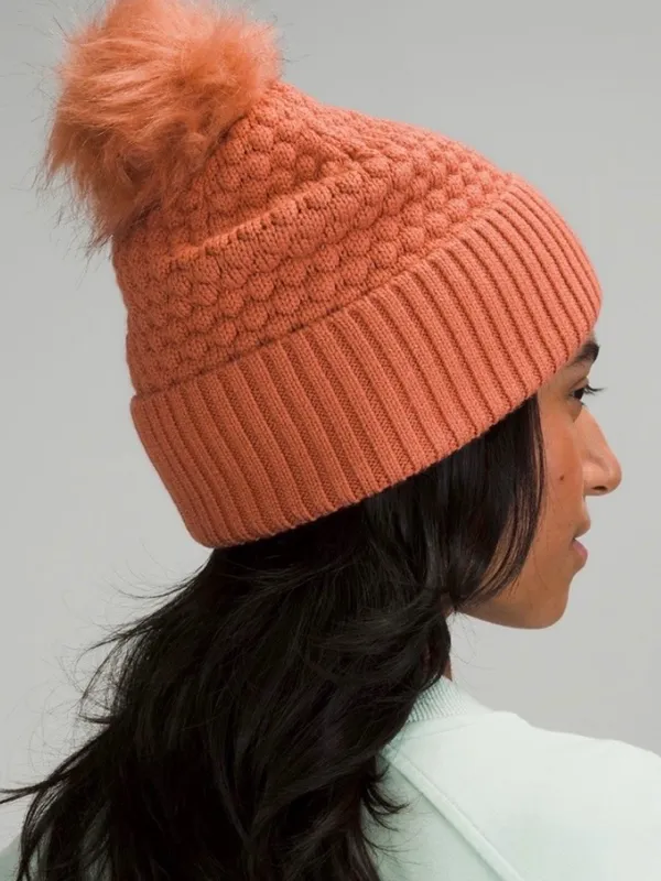 Lululemon bubble knit pom beanie hat pink Savannah coral wool blend (one size) - Image 2