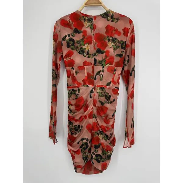 House of CB London Adanna Rose Print Corset‎ Mini Dress Large Pink Red Romantic - Image 6