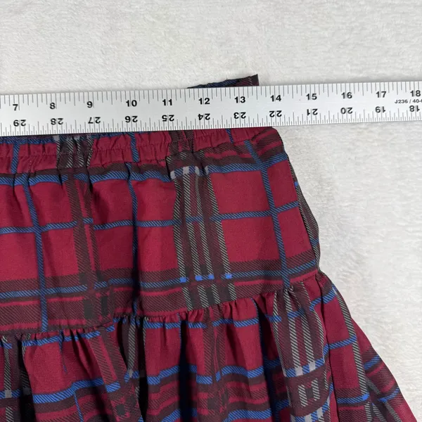 Bongo Burgundy Plaid Tiered Mini Skirt Elastic Waist Lined Size M 885779448365 - Image 3