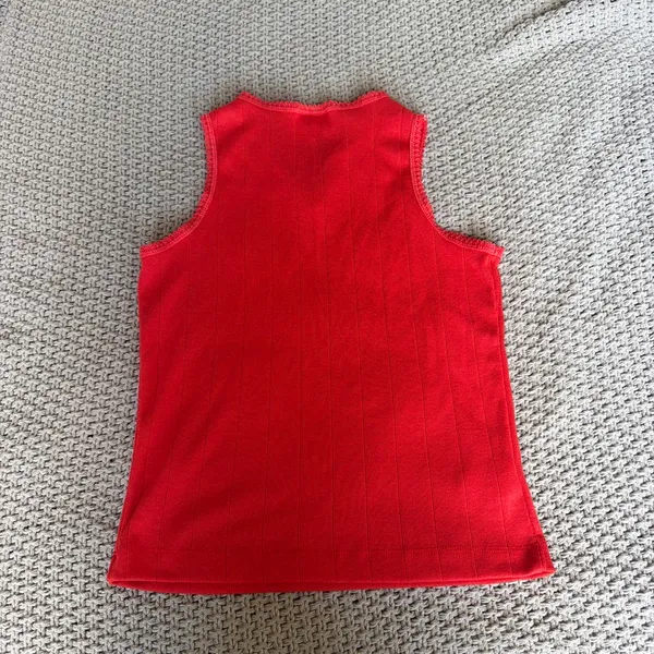 Vintage 90s Orange / Red Red Ribbed Lace Tank - Image 2