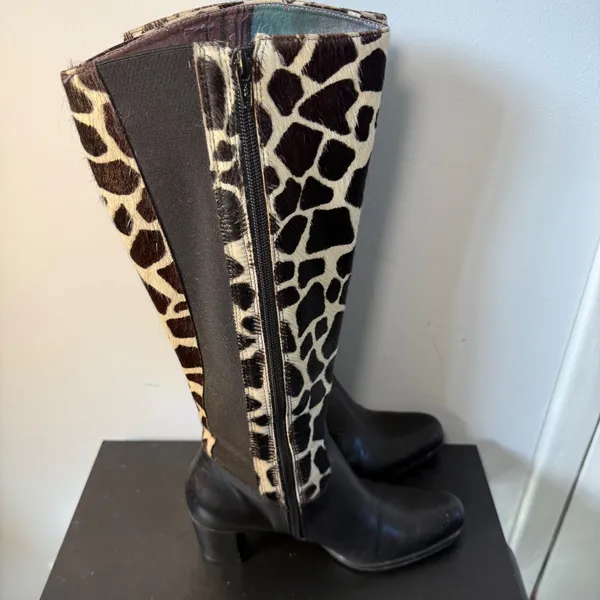 Diego‎ di Lucca Black Leather Giraffe Print Calf Hair Shaft Boots Womens Size 7 - Image 10
