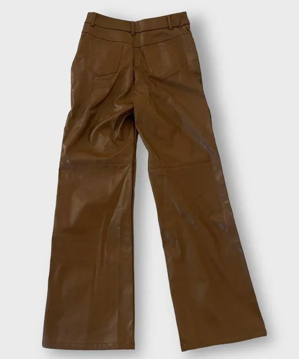 Brown Wide Leg Faux Leather Pants - Image 2