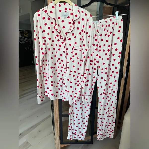 The Cat's Pajamas set pima modal button down shirt top pants Sprinkle polka Dots - Image 6
