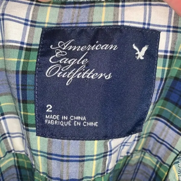 American Eagle green braid ombré faded 2 button down shirt - Image 4