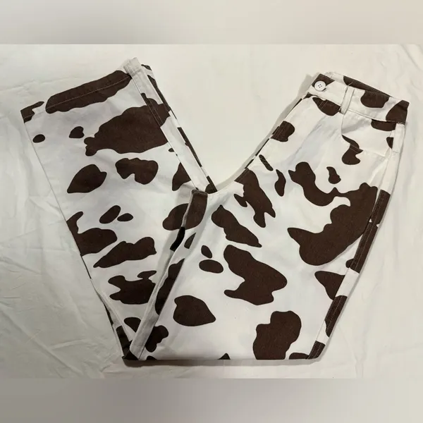 Princess Polly Be Wild Pants White and Brown Cow Print Size 2 - Image 14