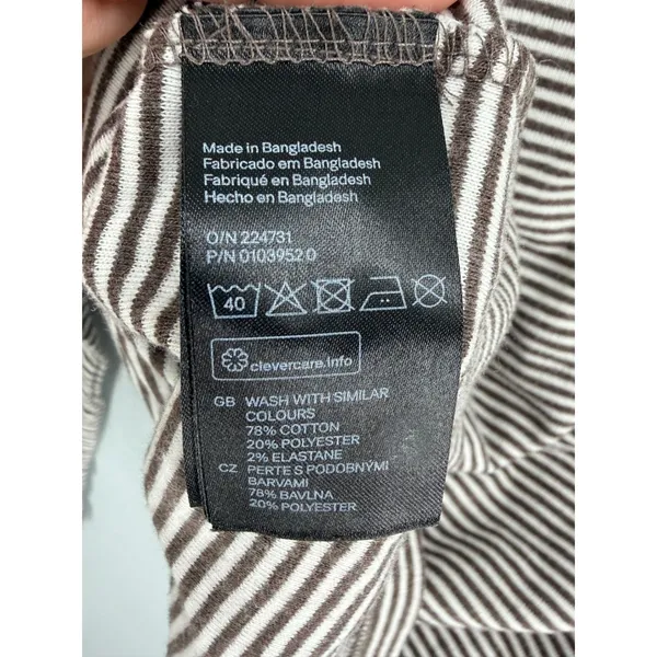 H&M Womens Long Sleeve Top Brown White Striped Scoop Neck Size M - Image 4